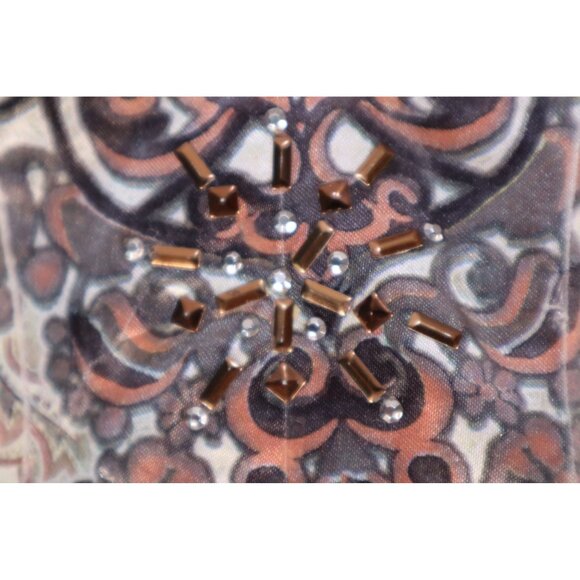 Apt. 9 Petite PM Boho Paisley Lace Back Blouse with Beaded V-Neckline & Elastic - Picture 5 of 12